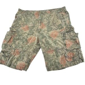 Urban Pipeline Mens 38 Cargo Shorts Tropical Floral Hibiscus Green Orange Cotton